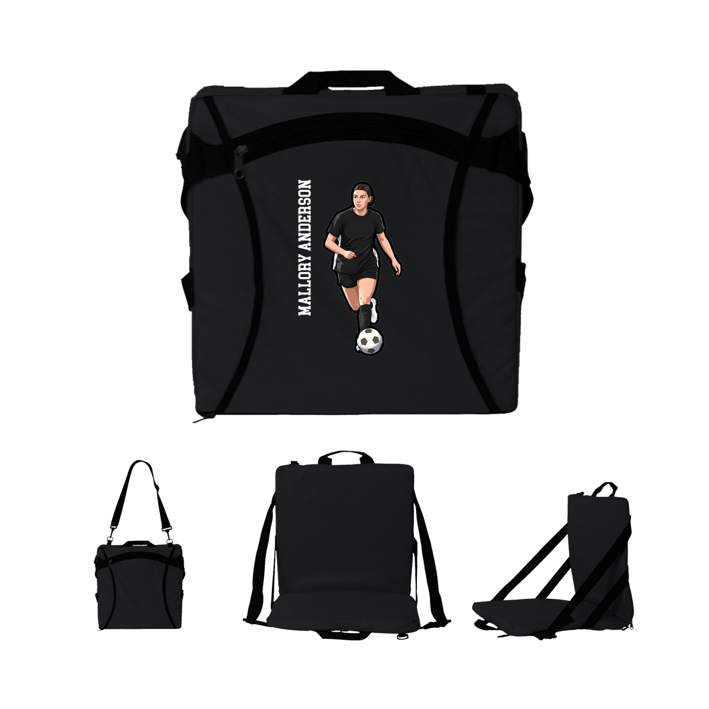 Folding Stadium Seat — Name Vertical in Black