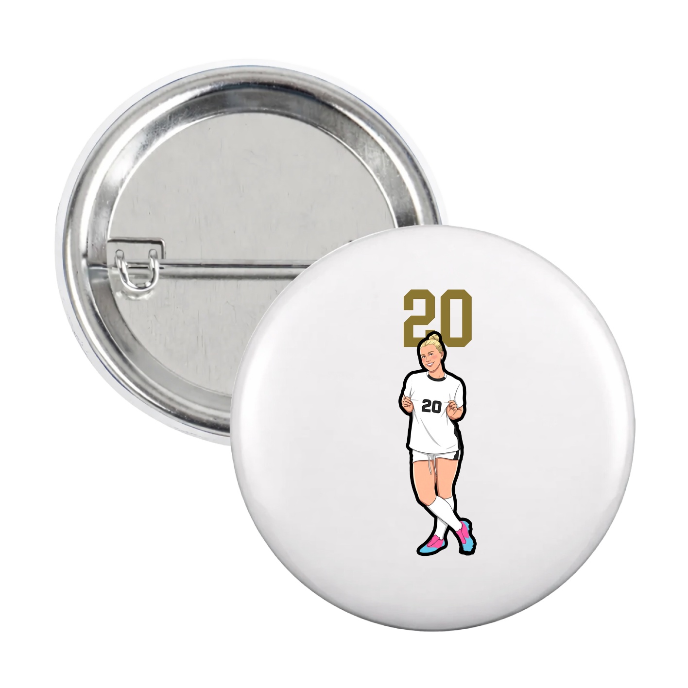 Game Day Button — Number Top in White