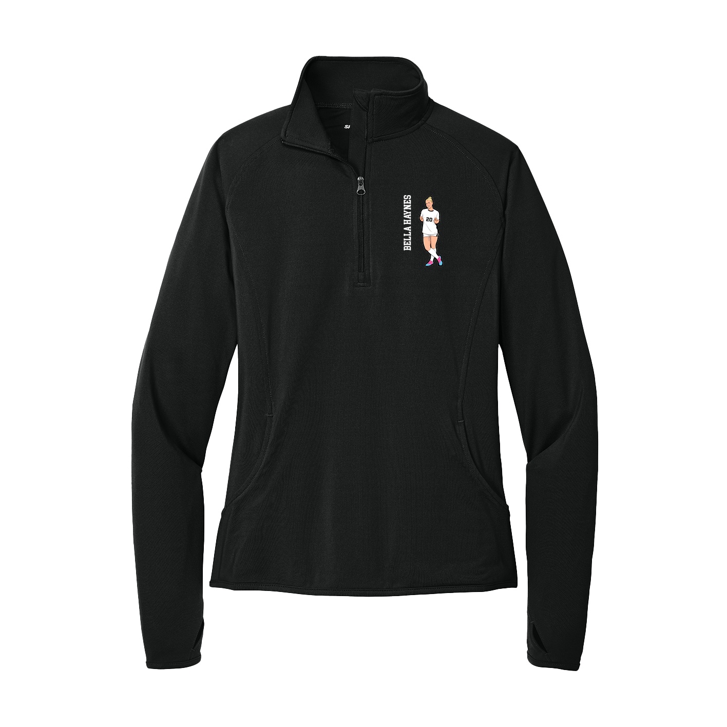 Women's Q-Zip Pullover — Name Vertical in Black