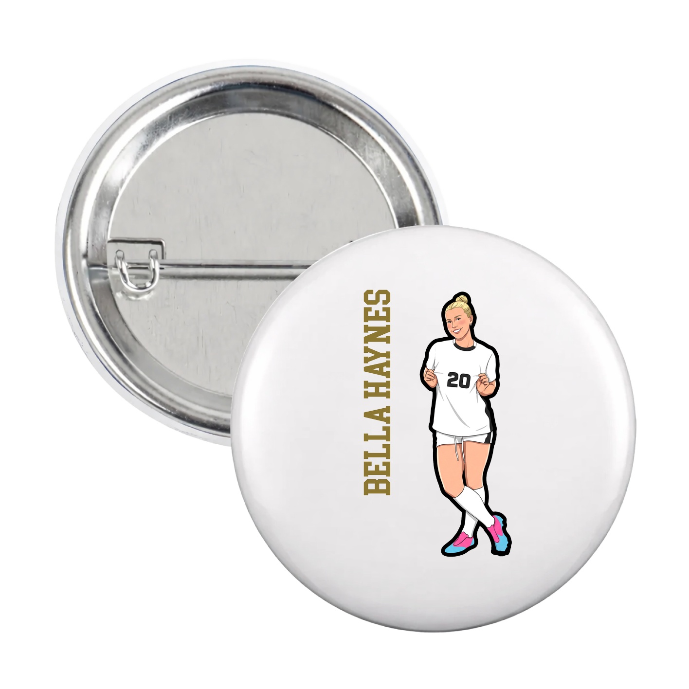 Game Day Button — Name Vertical in White