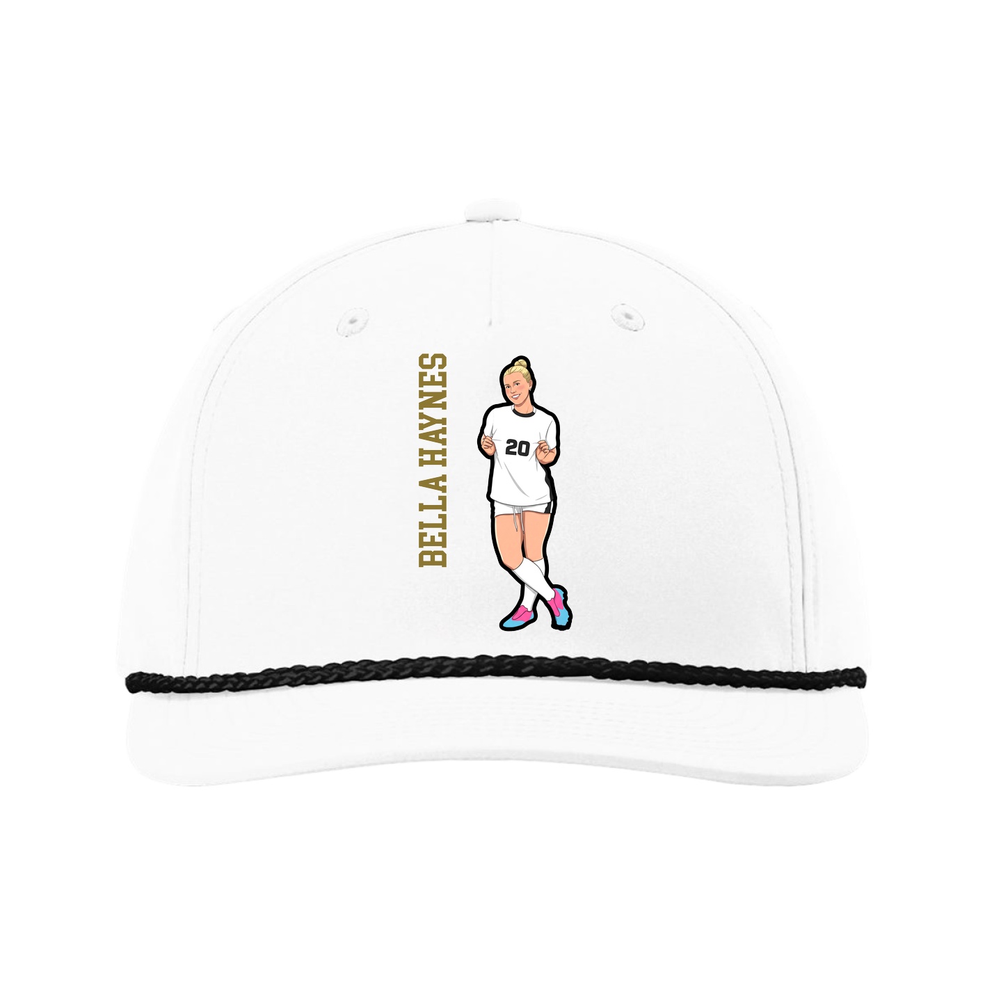 Five-Panel Classic Rope Cap — Name Vertical in White