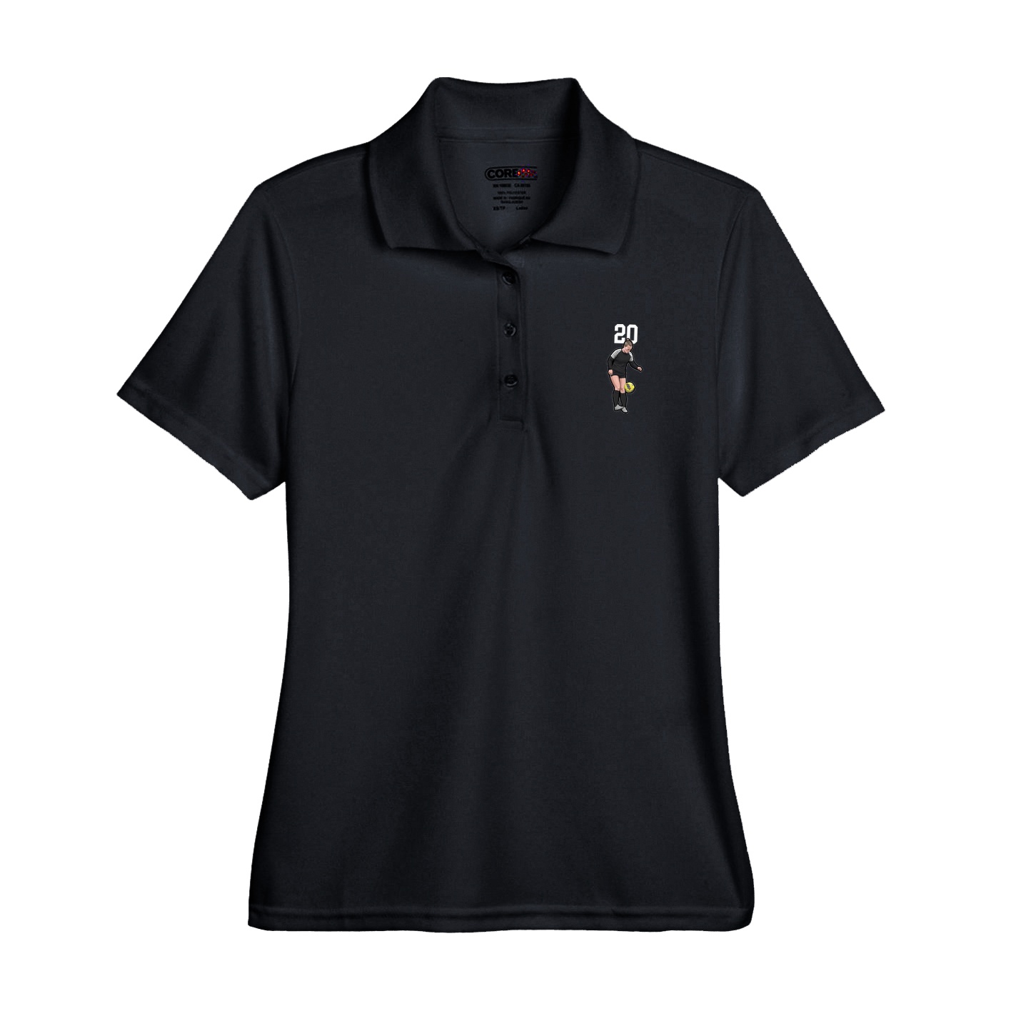 Womens Performance Polo — Number Top in Black