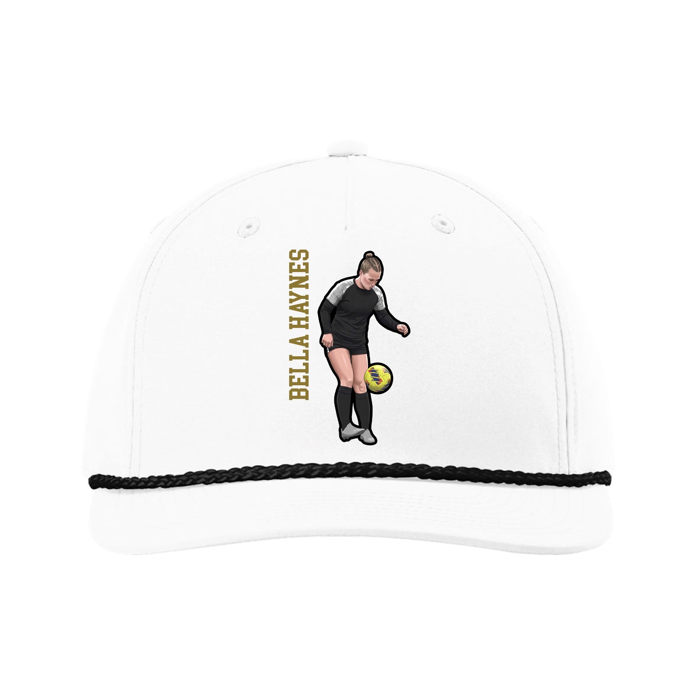 Five-Panel Classic Rope Cap — Name Vertical in White