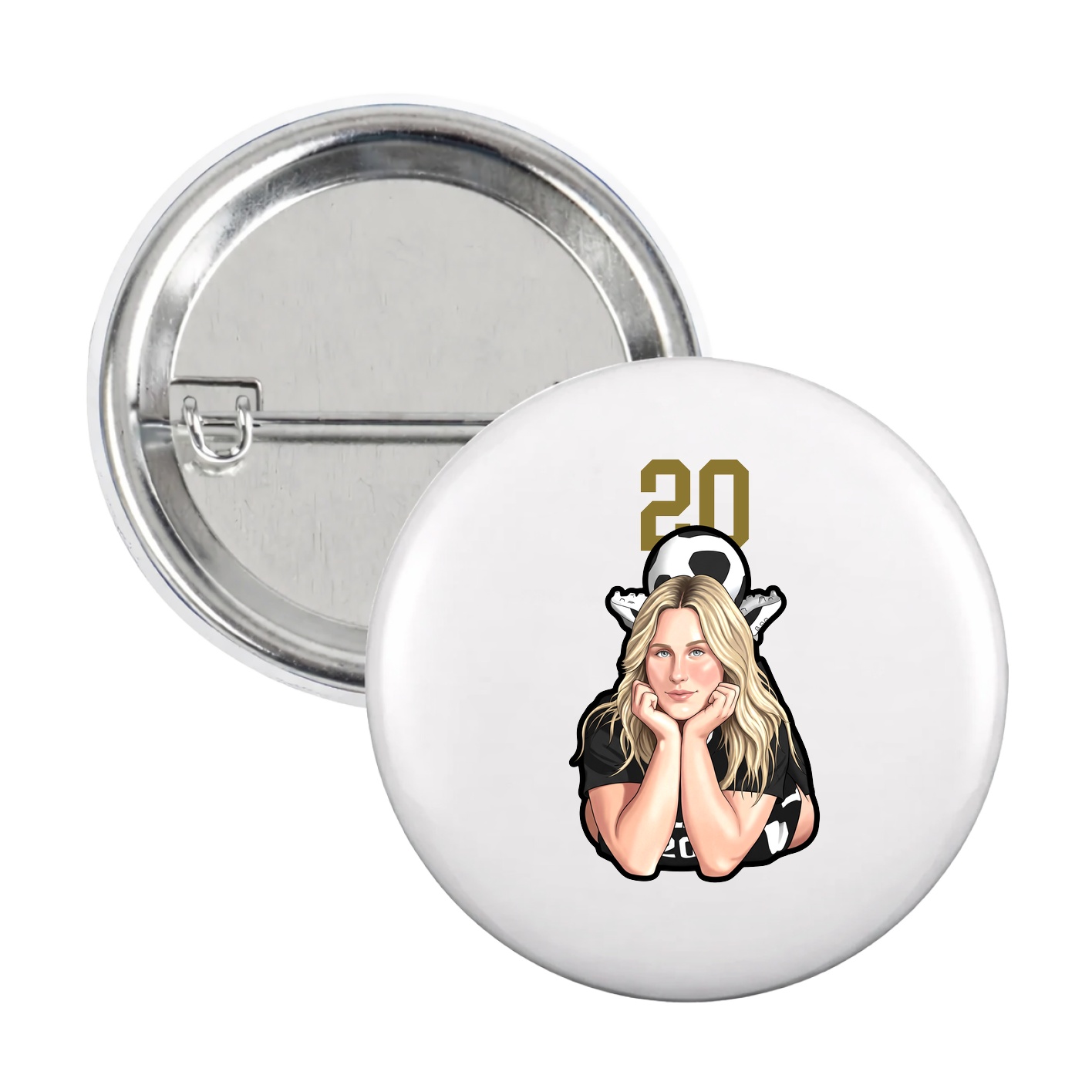 Game Day Button — Number Top in White