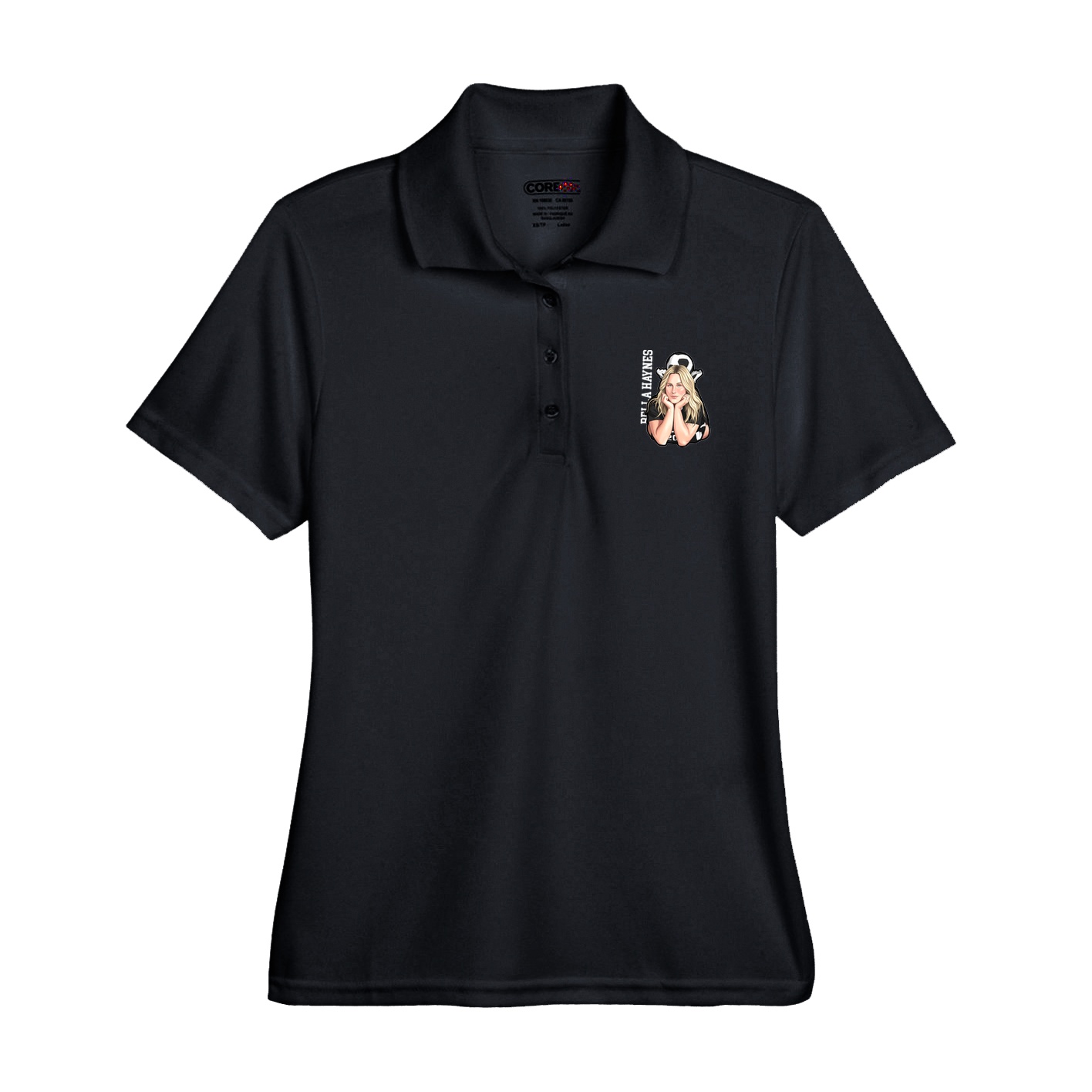 Womens Performance Polo — Name Vertical in Black