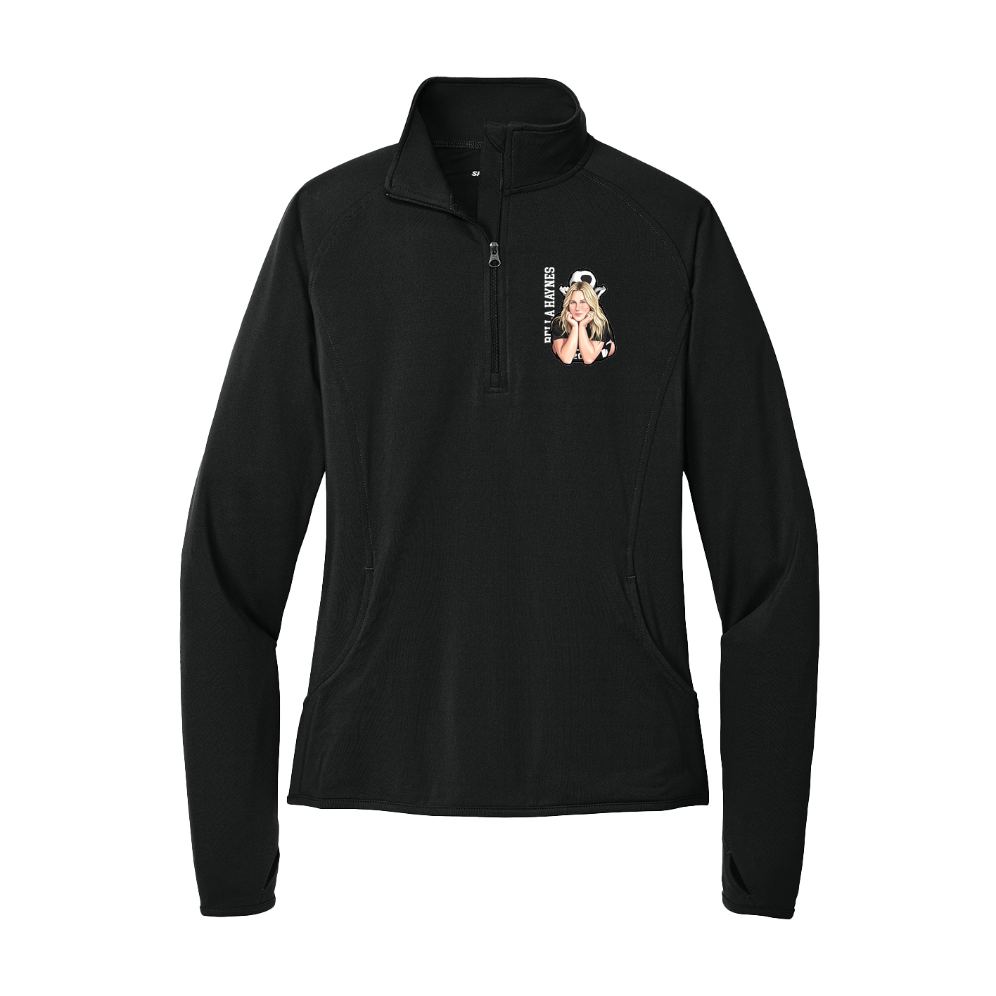 Women's Q-Zip Pullover — Name Vertical in Black