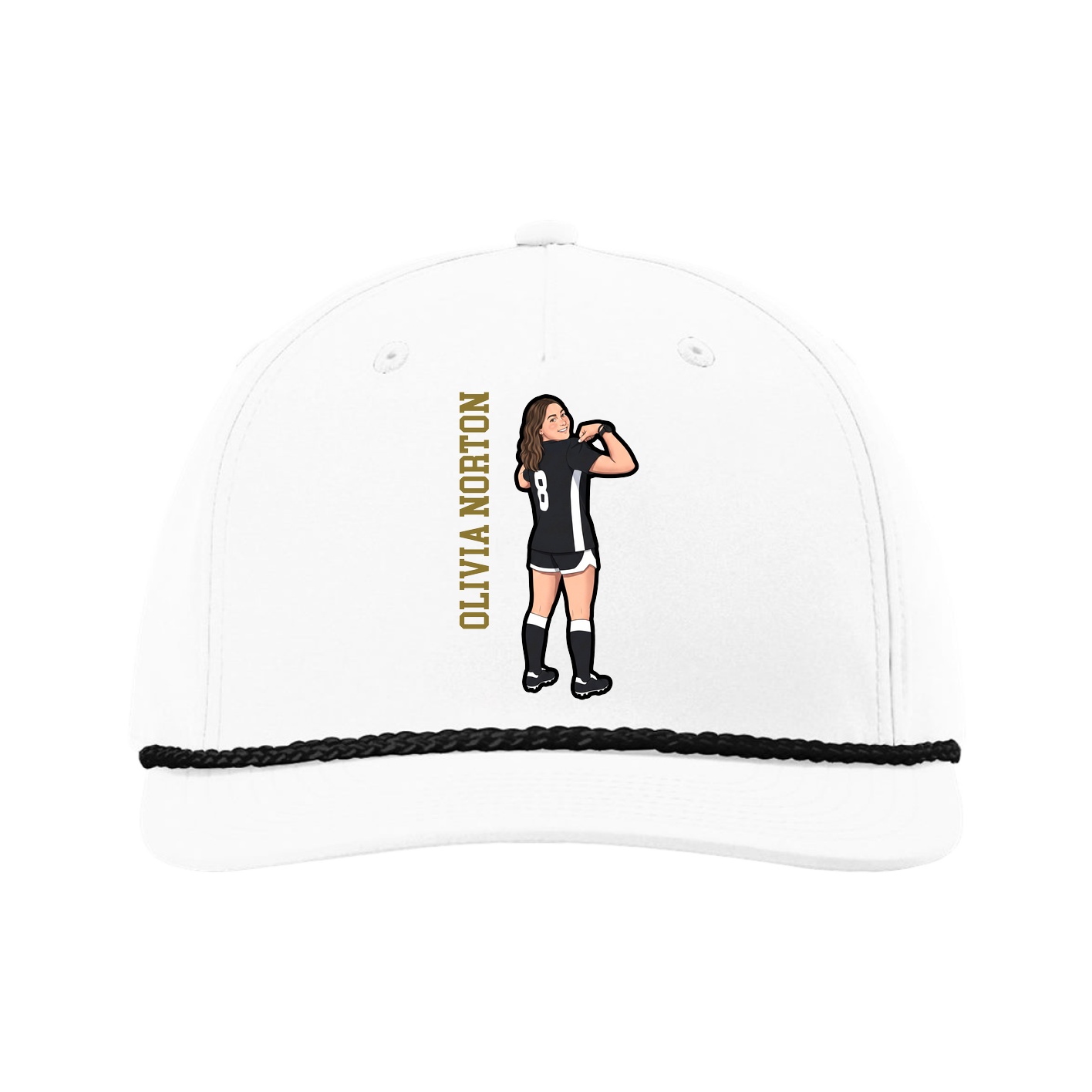 Five-Panel Classic Rope Cap — Name Vertical in White