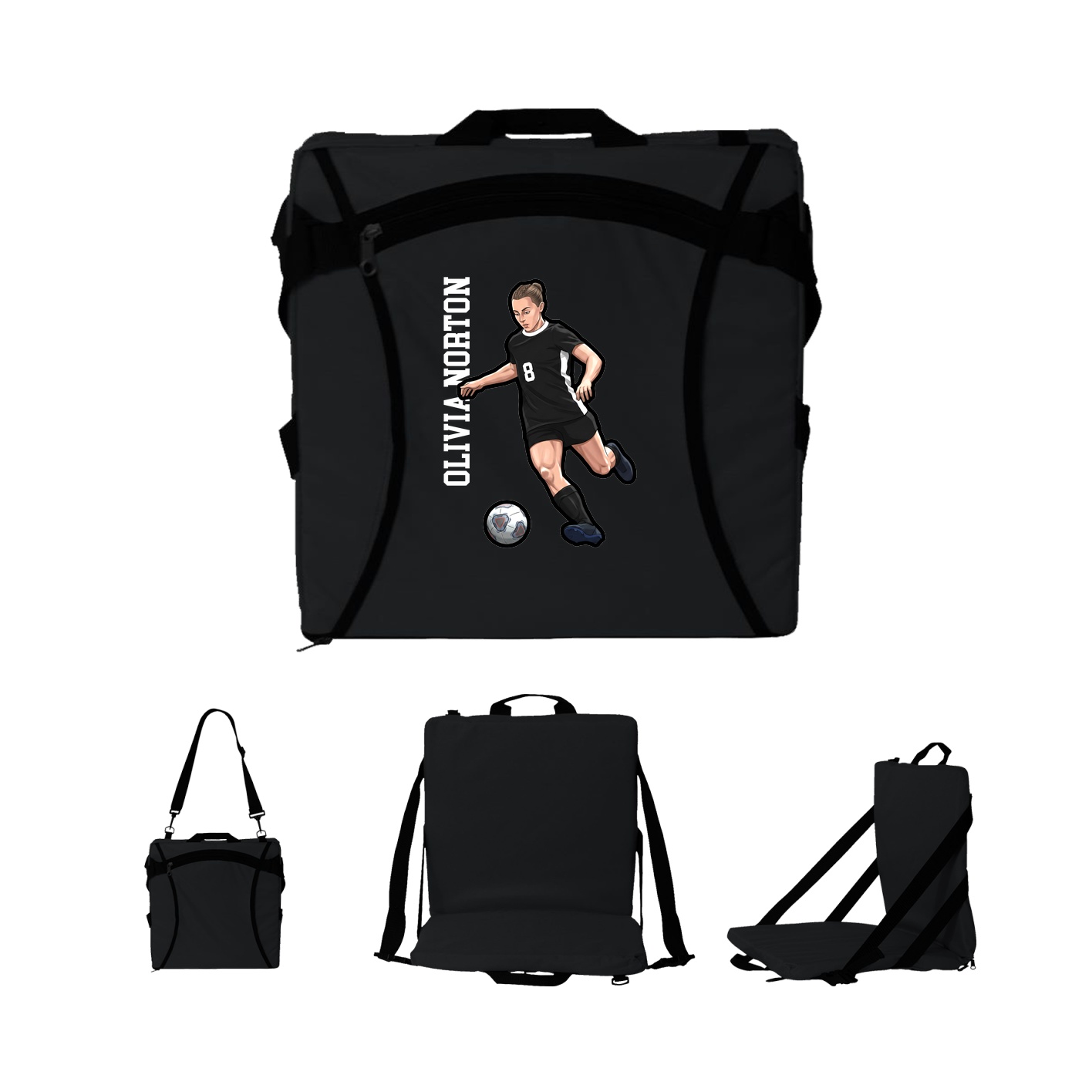 Folding Stadium Seat — Name Vertical in Black