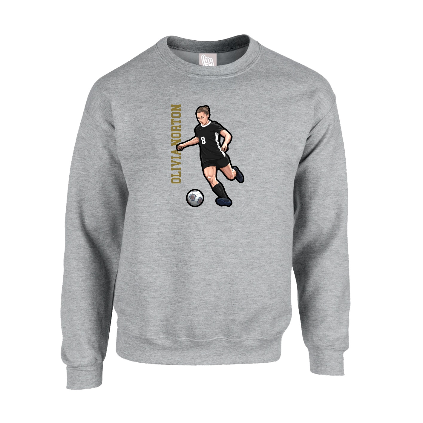 Fleece Crew — Name Vertical in Grey