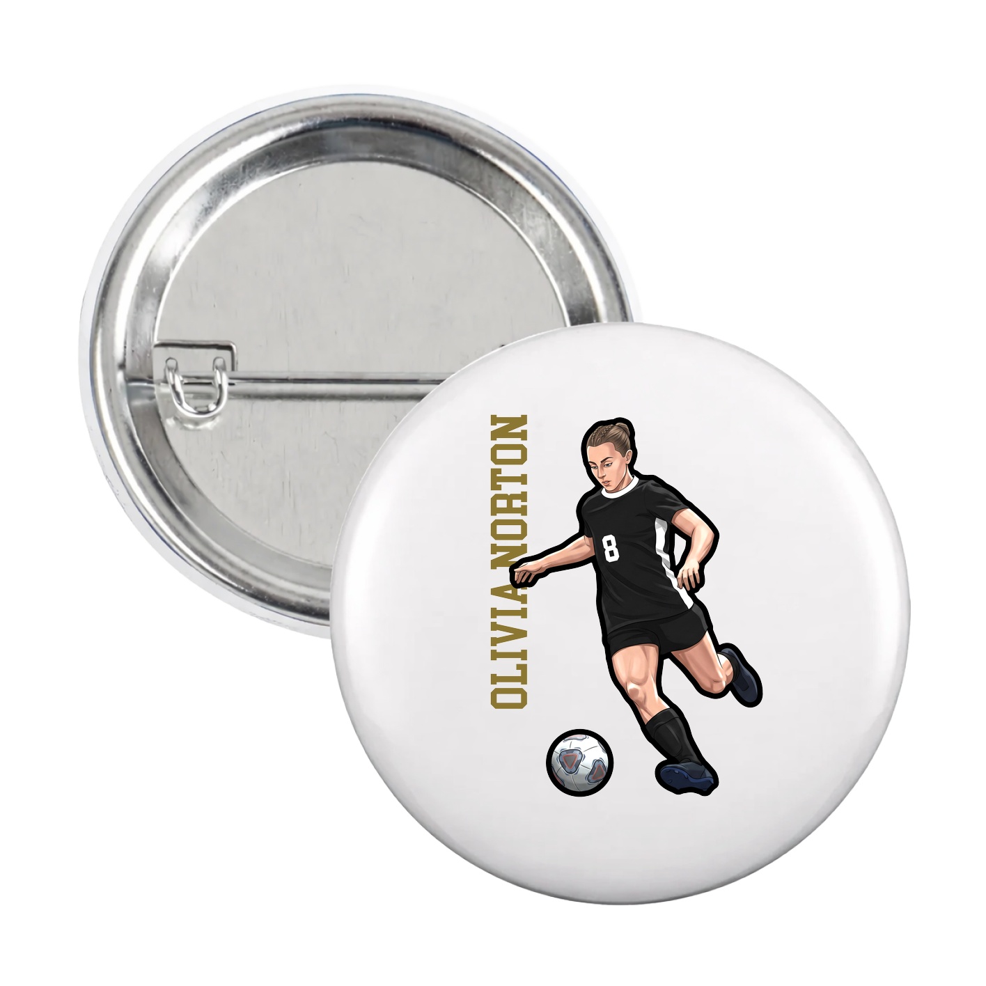 Game Day Button — Name Vertical in White