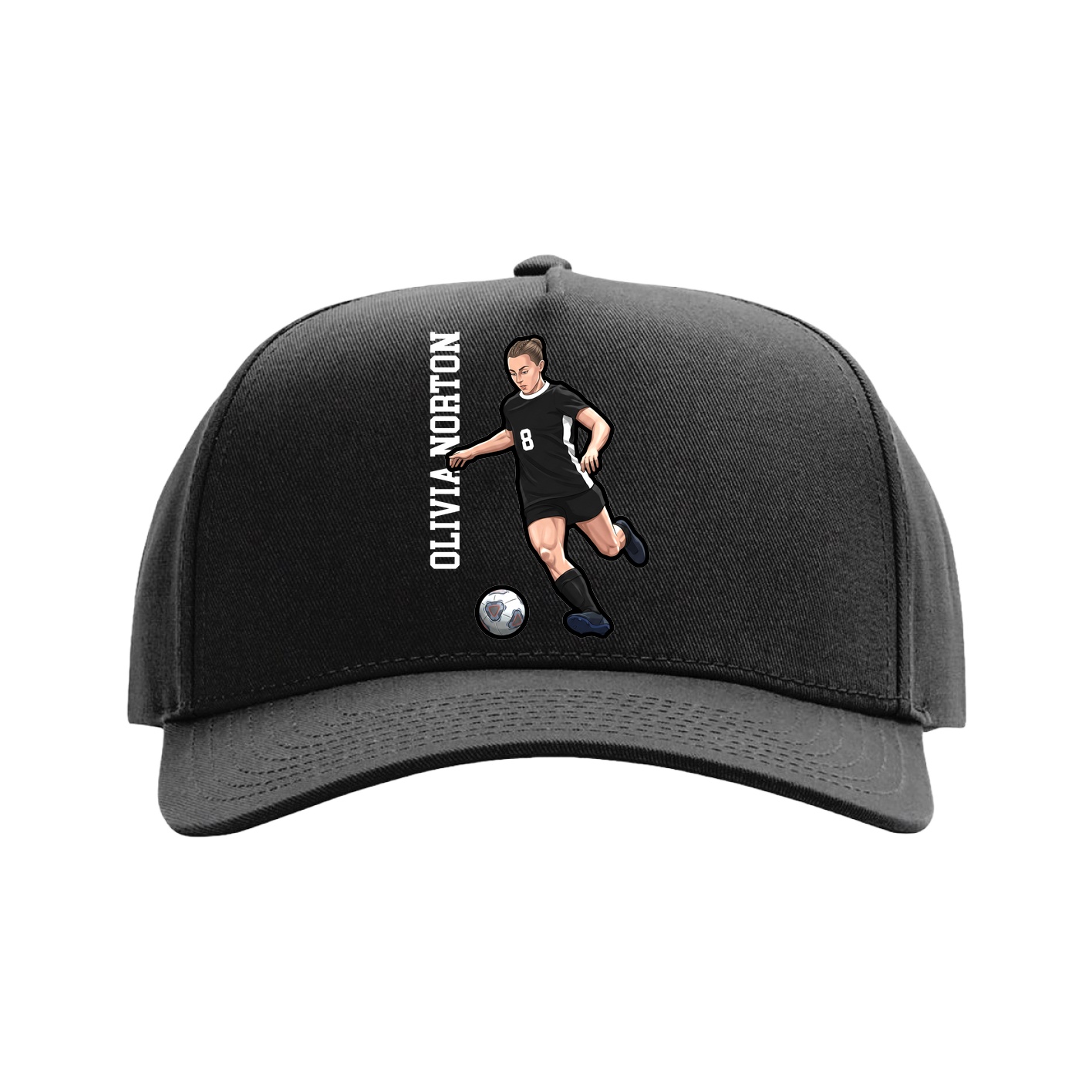 Full Fabric Five-Panel Champ Cap — Name Vertical in Black