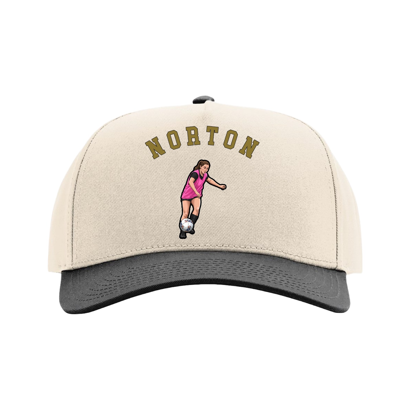 Full Fabric Five-Panel Champ Cap — Shirsey Arch in Cream/Black