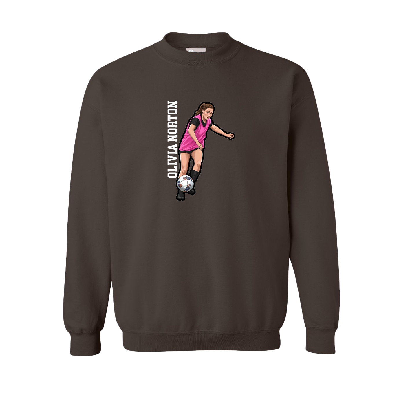 Fleece Crew — Name Vertical in Brown