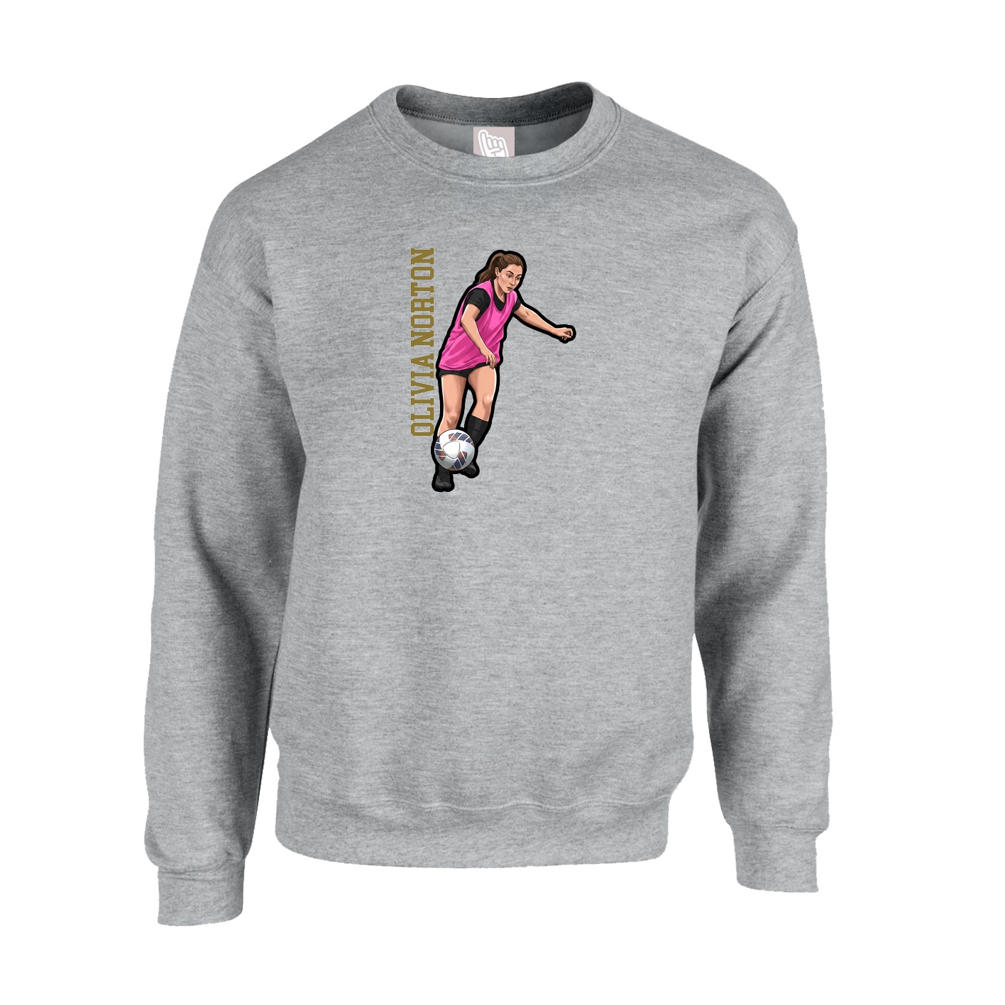 Fleece Crew — Name Vertical in Grey