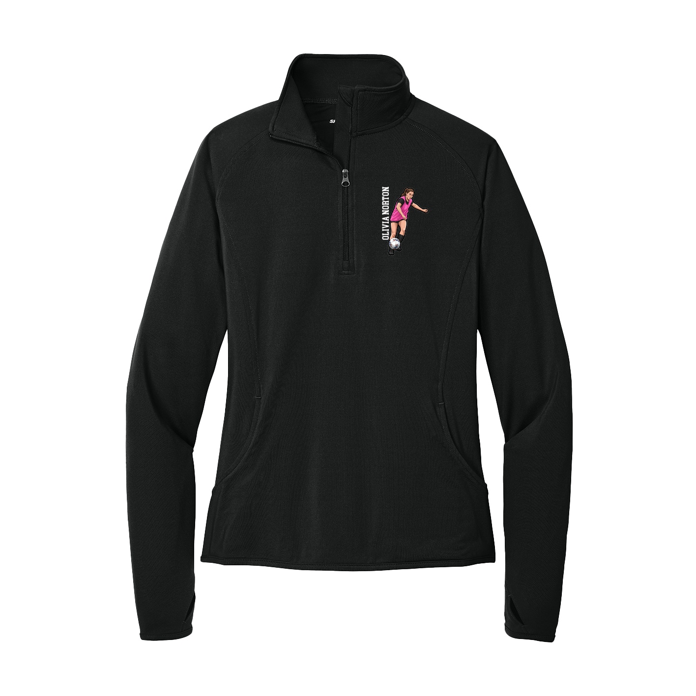 Women's Q-Zip Pullover — Name Vertical in Black