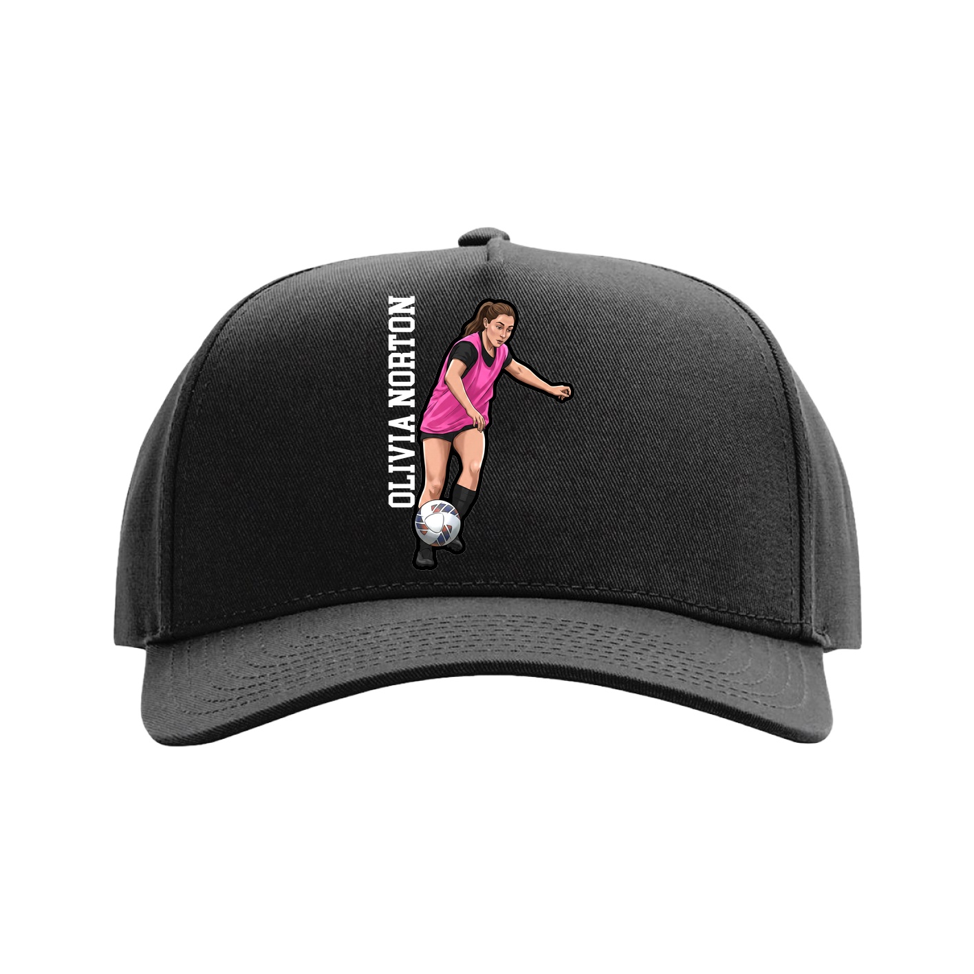 Full Fabric Five-Panel Champ Cap — Name Vertical in Black