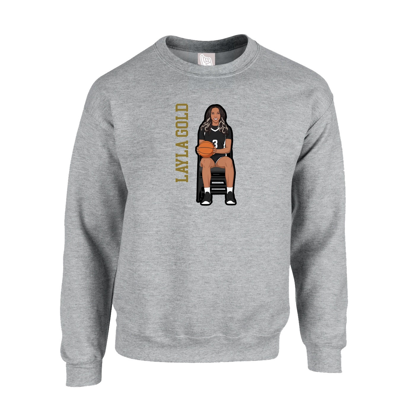 Fleece Crew — Name Vertical in Grey
