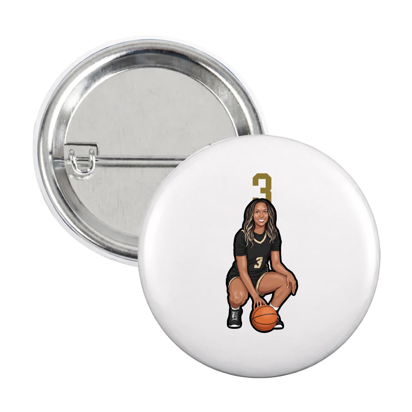 Game Day Button — Number Top in White