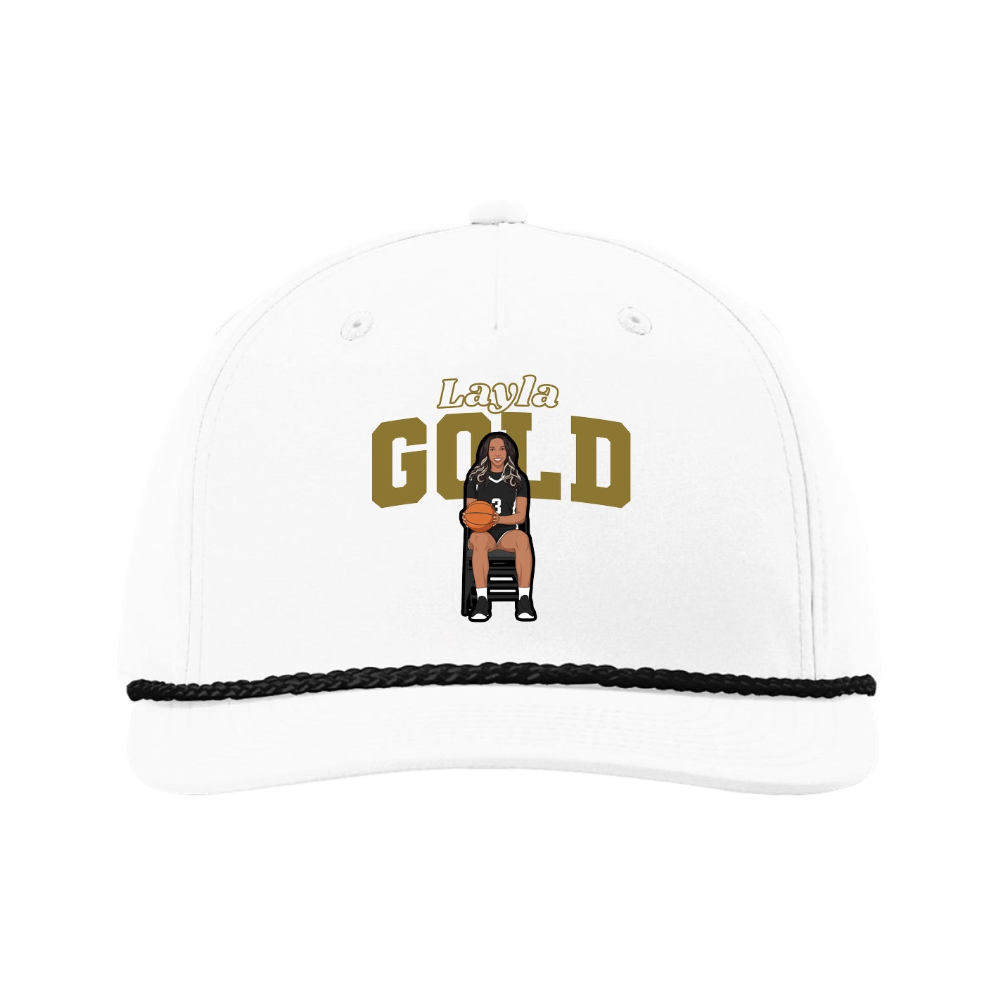 Five-Panel Classic Rope Cap — Name Arch in White