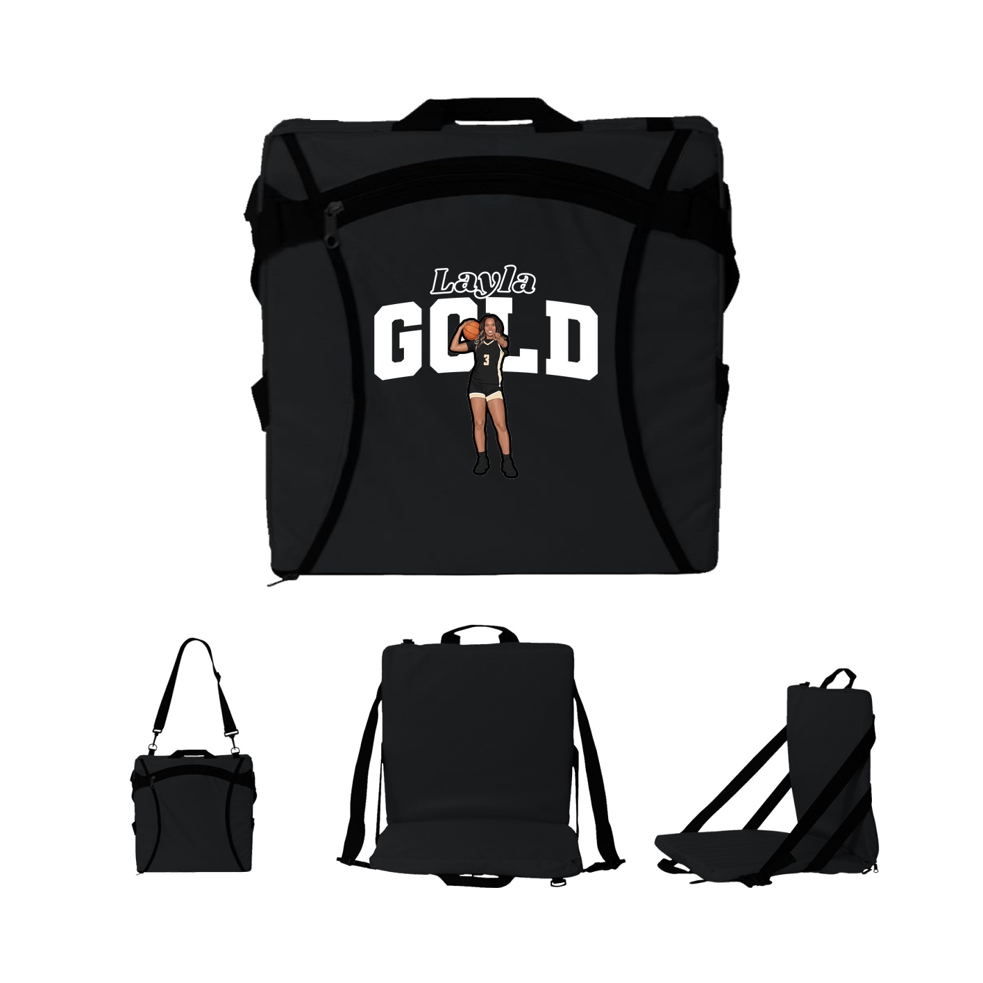 Folding Stadium Seat — Name Arch in Black