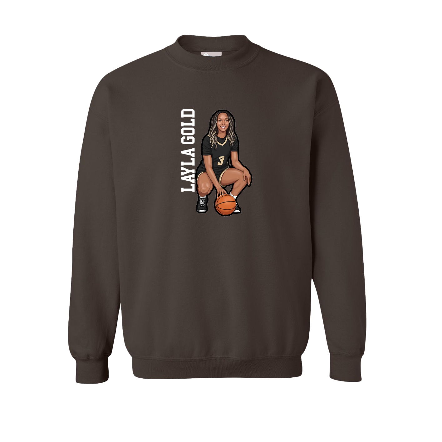 Fleece Crew — Name Vertical in Brown