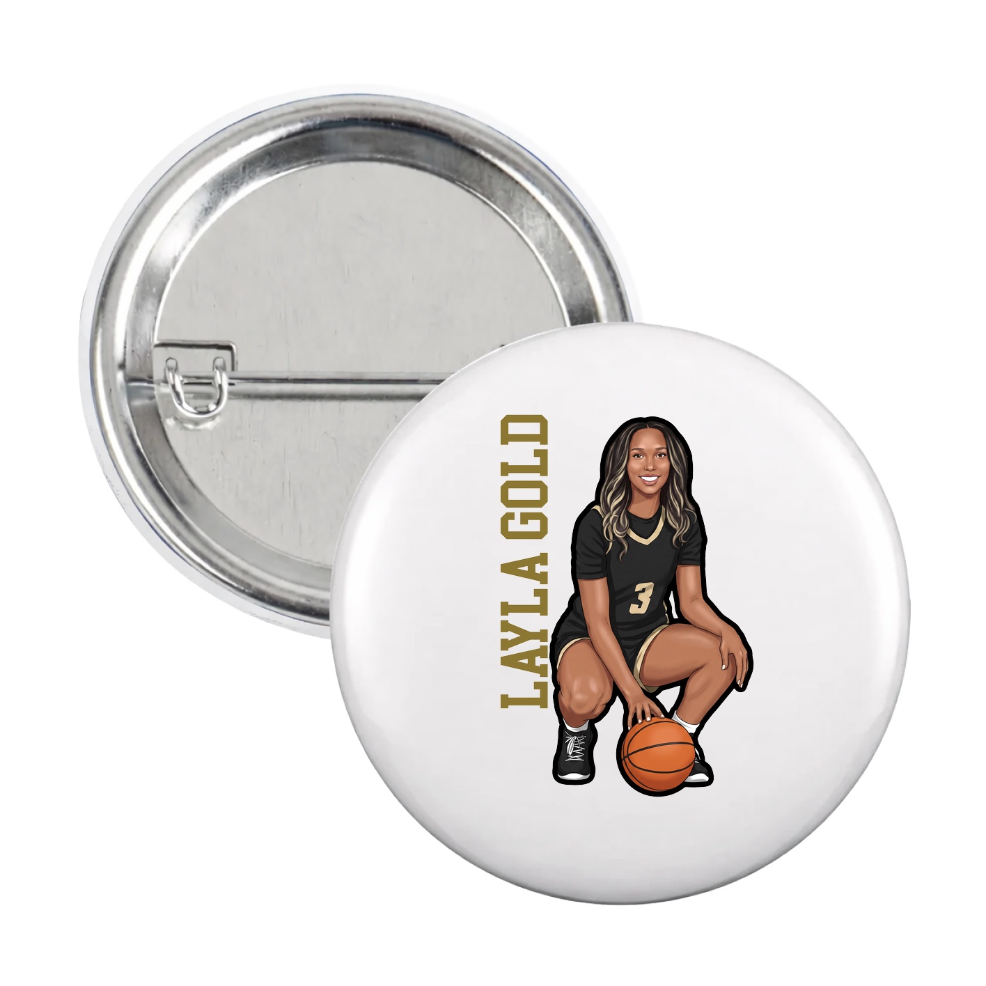 Game Day Button — Name Vertical in White