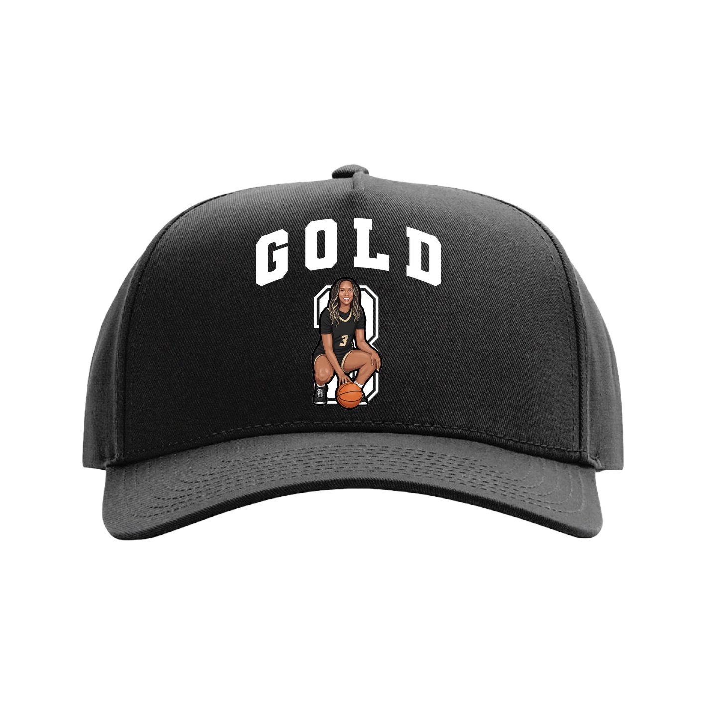 Full Fabric Five-Panel Champ Cap — Number in Black