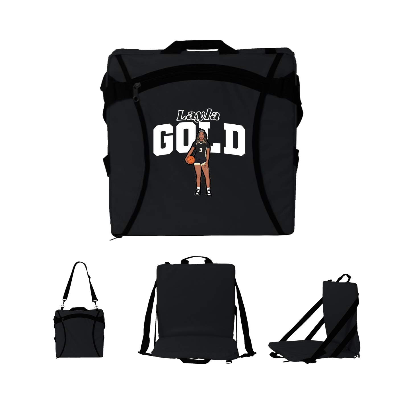 Folding Stadium Seat — Name Arch in Black