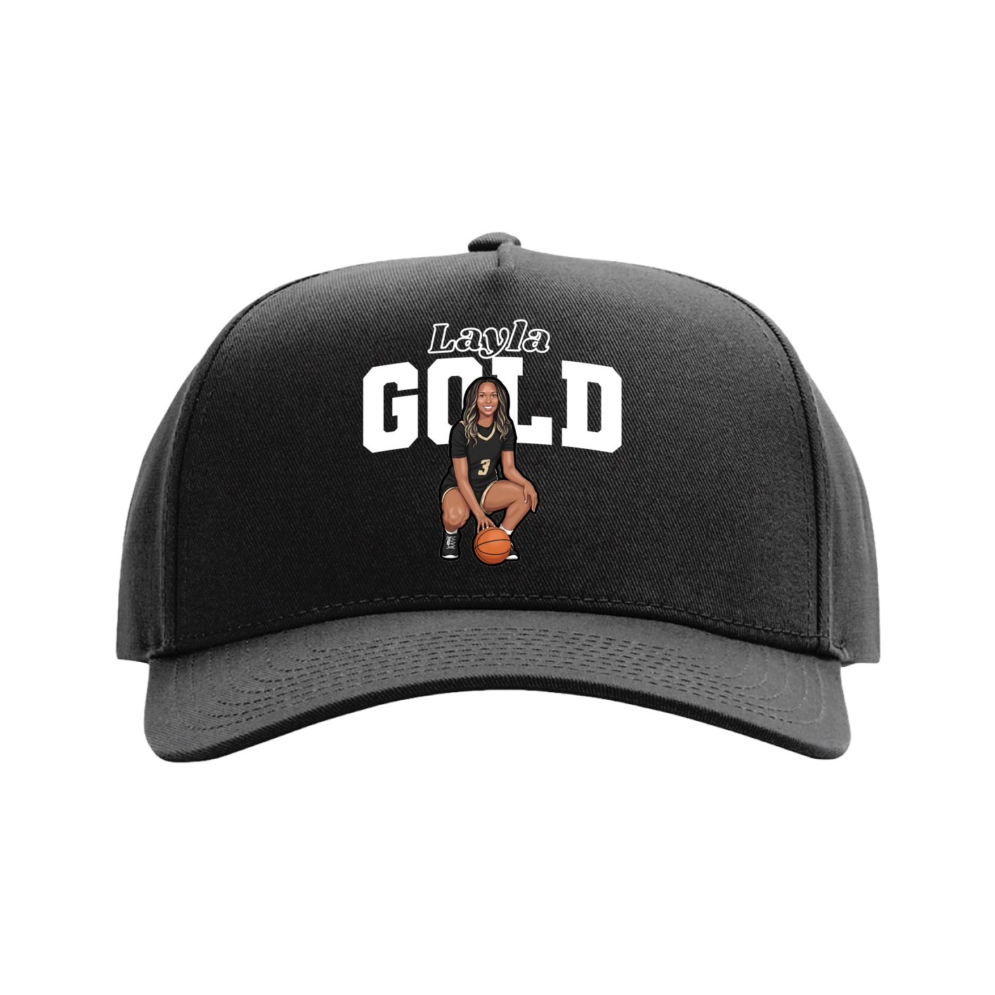 Full Fabric Five-Panel Champ Cap — Name Arch in Black