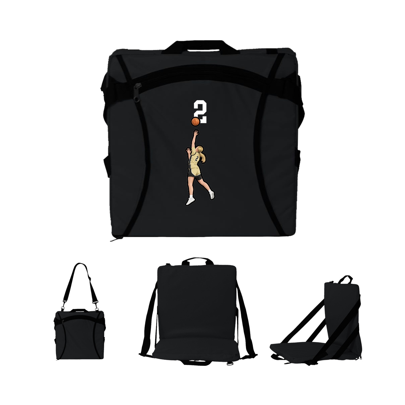 Folding Stadium Seat — Number Top in Black