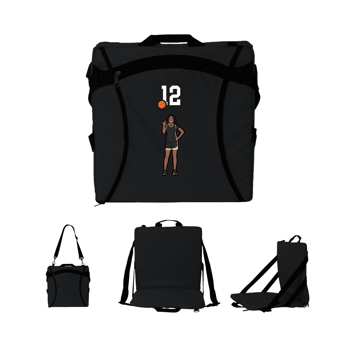 Folding Stadium Seat — Number Top in Black