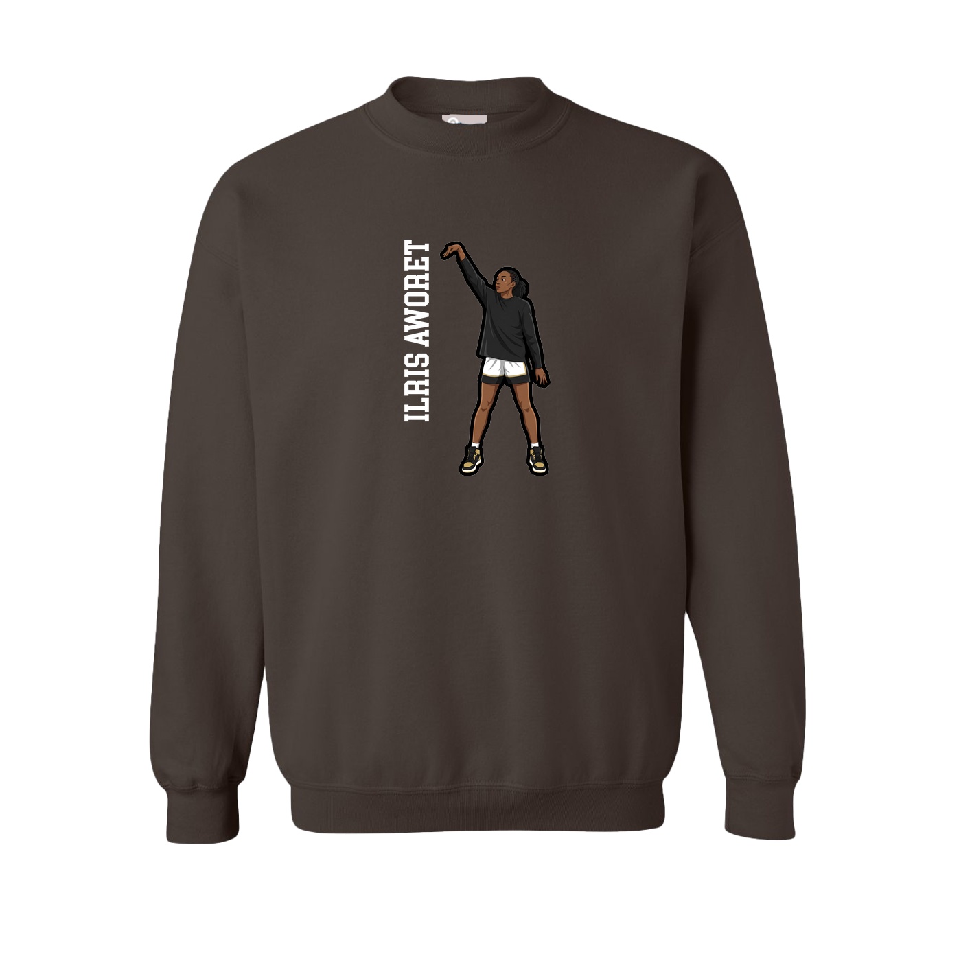 Fleece Crew — Name Vertical in Brown