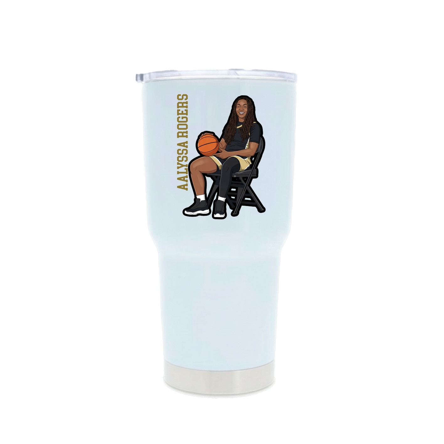 30oz Stainless Steel Tumbler — Name Vertical in White