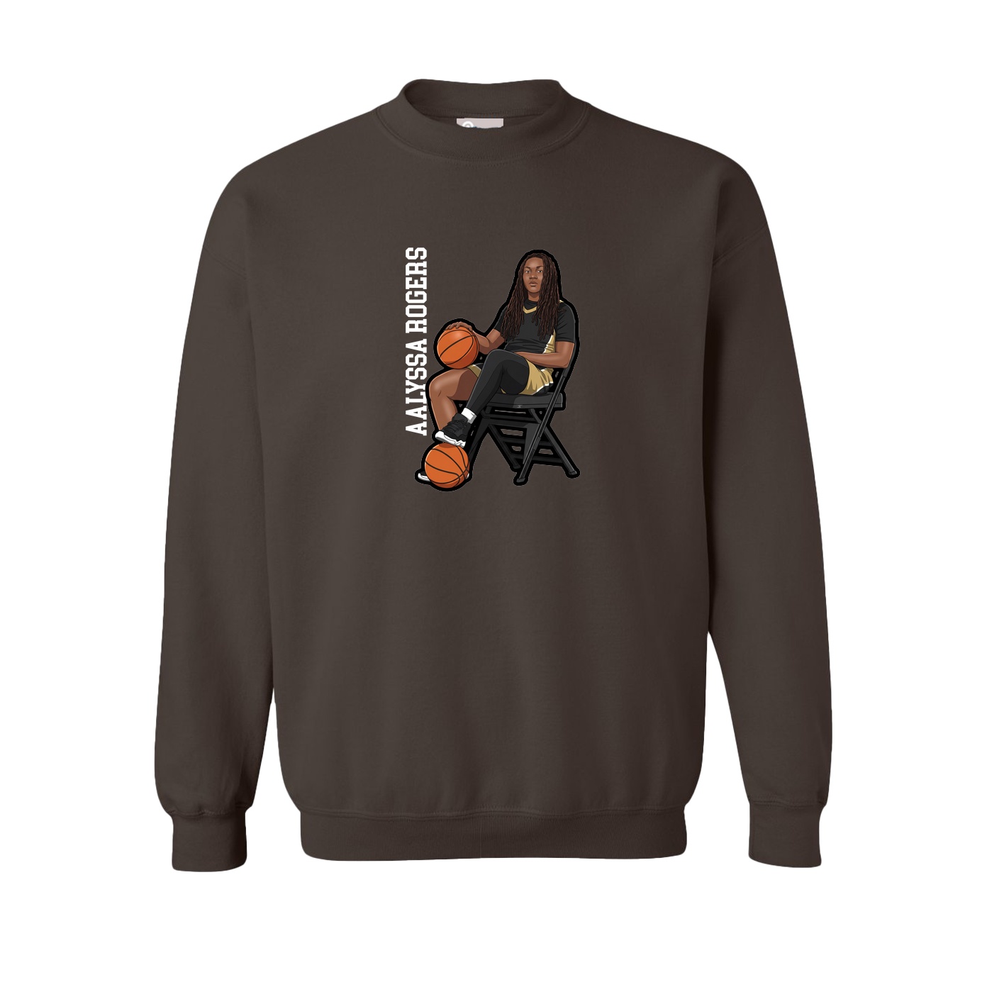 Fleece Crew — Name Vertical in Brown