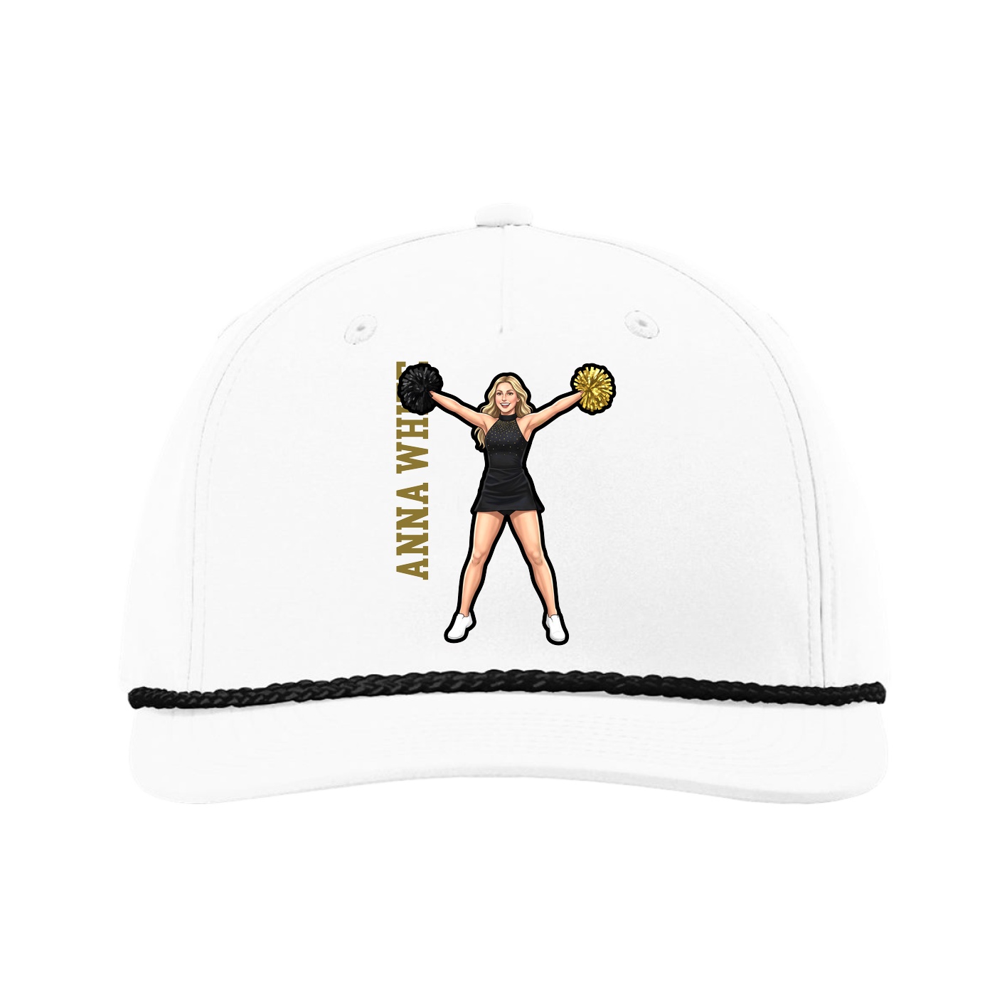 Five-Panel Classic Rope Cap — Name Vertical in White