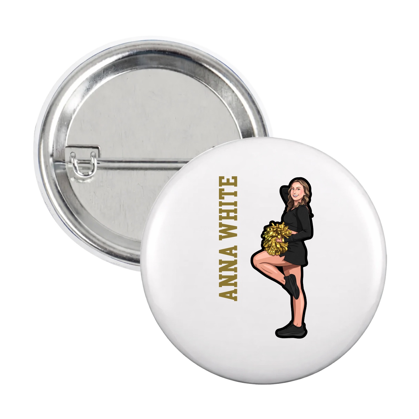 Game Day Button — Name Vertical in White