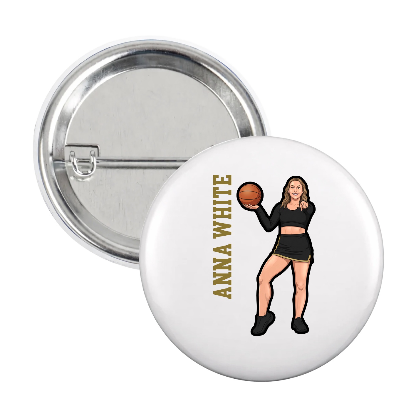 Game Day Button — Name Vertical in White