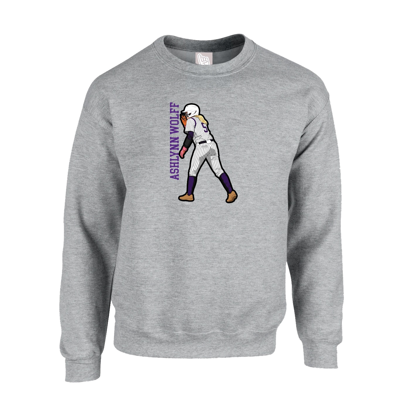 Fleece Crew — Name Vertical in Grey
