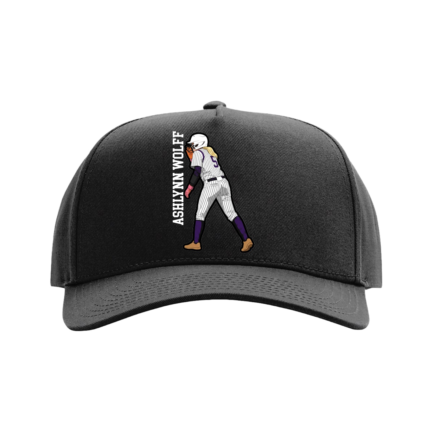 Full Fabric Five-Panel Champ Cap — Name Vertical in Black