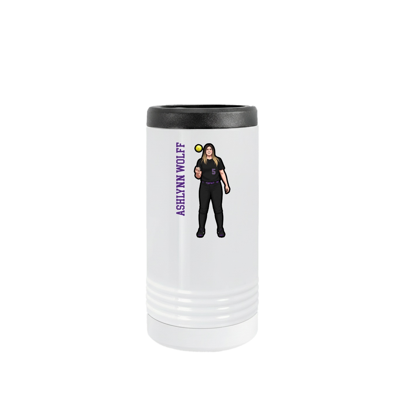 Slim Beverage Holder — Name Vertical in White