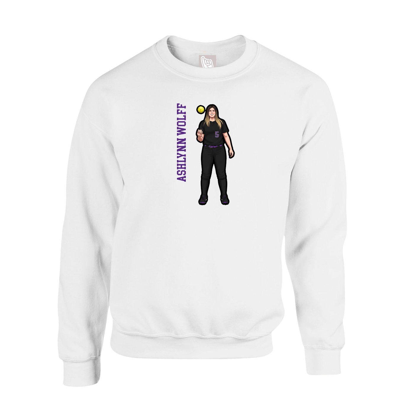 Fleece Crew — Name Vertical in White