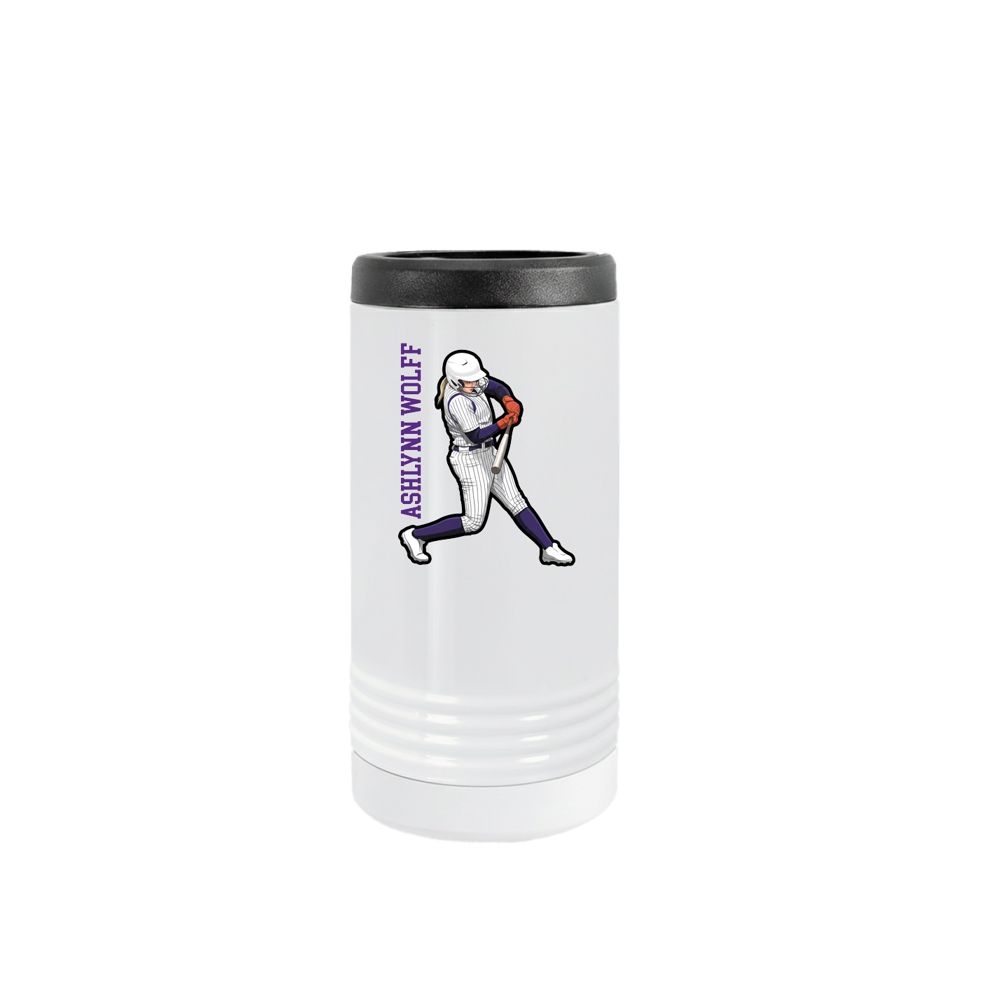 Slim Beverage Holder — Name Vertical in White