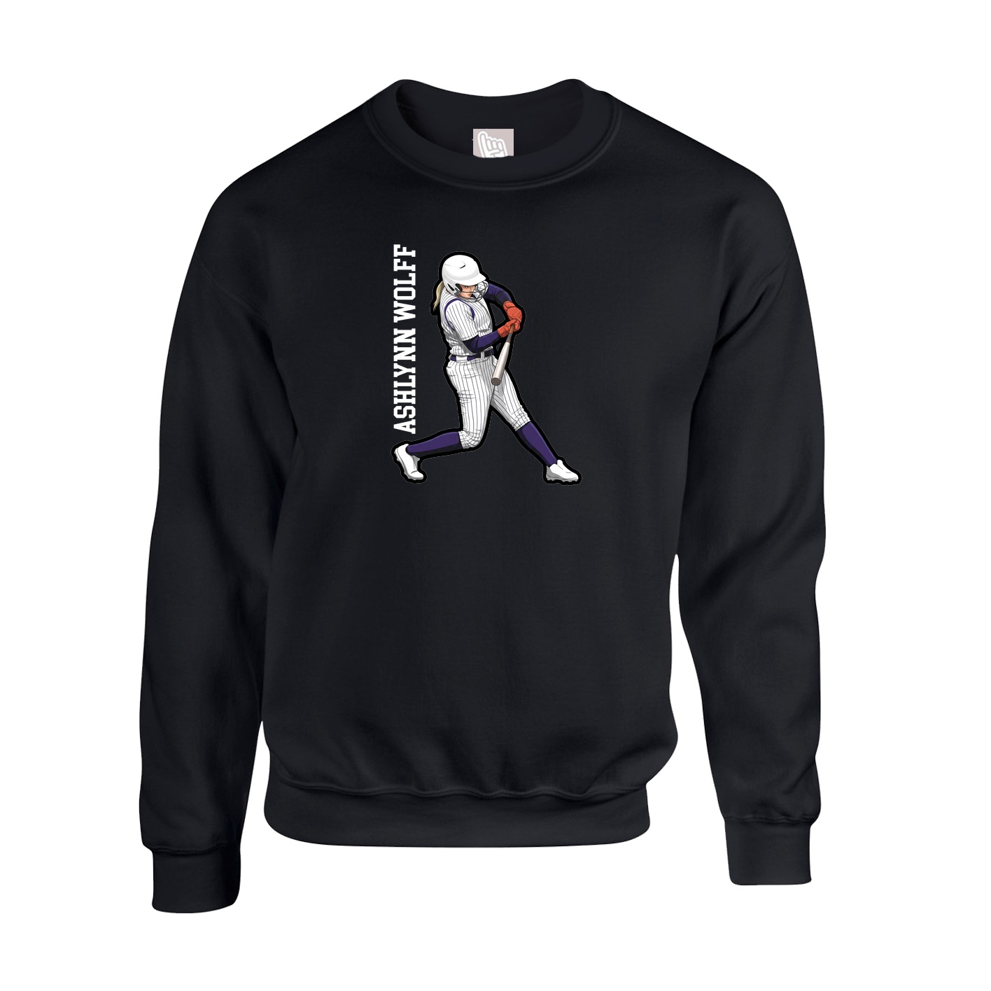 Fleece Crew — Name Vertical in Black