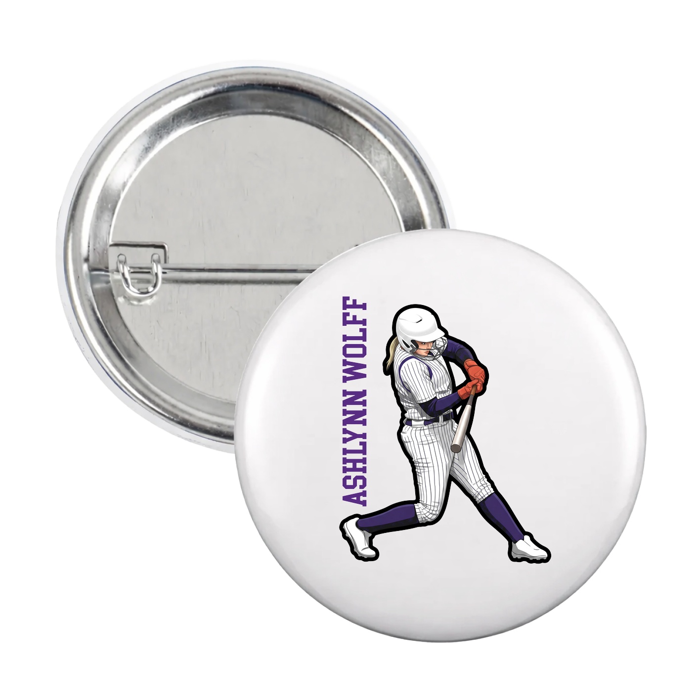 Game Day Button — Name Vertical in White