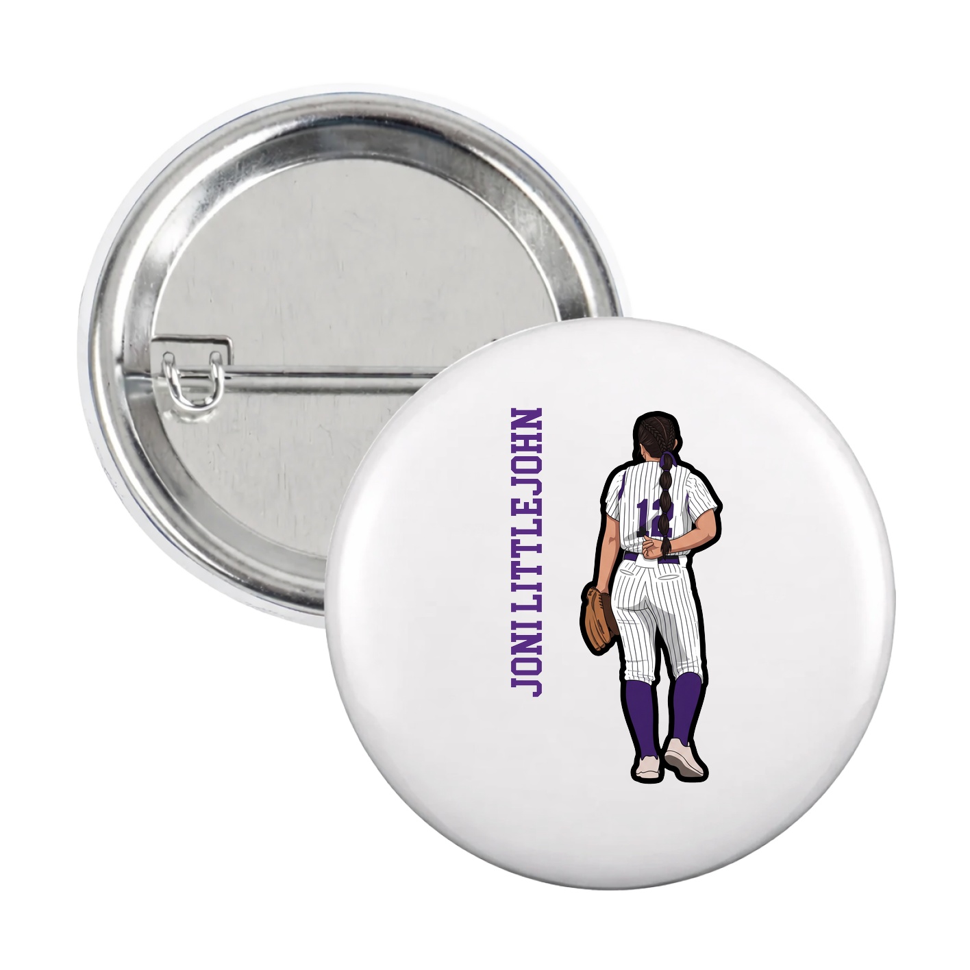 Game Day Button — Name Vertical in White