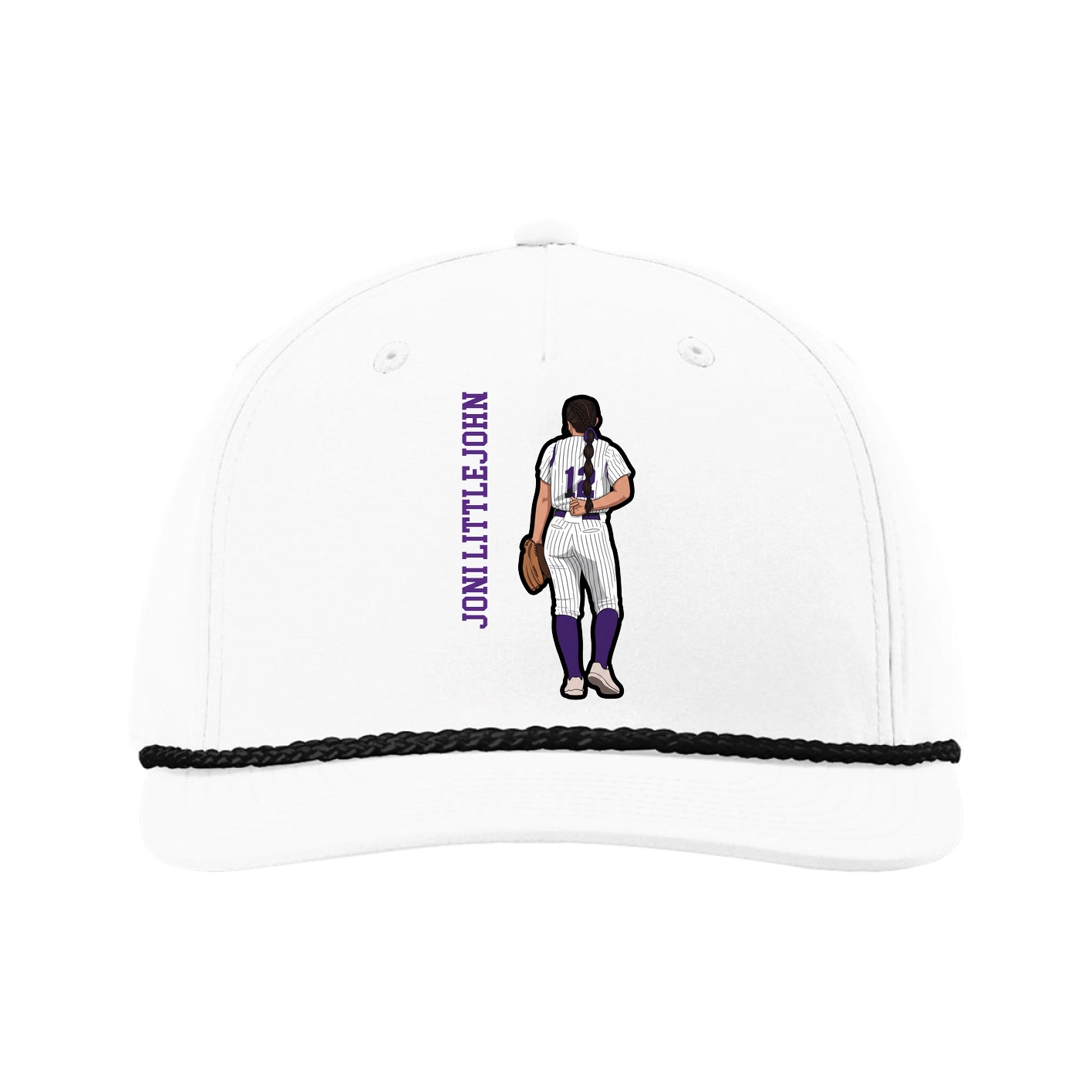 Five-Panel Classic Rope Cap — Name Vertical in White