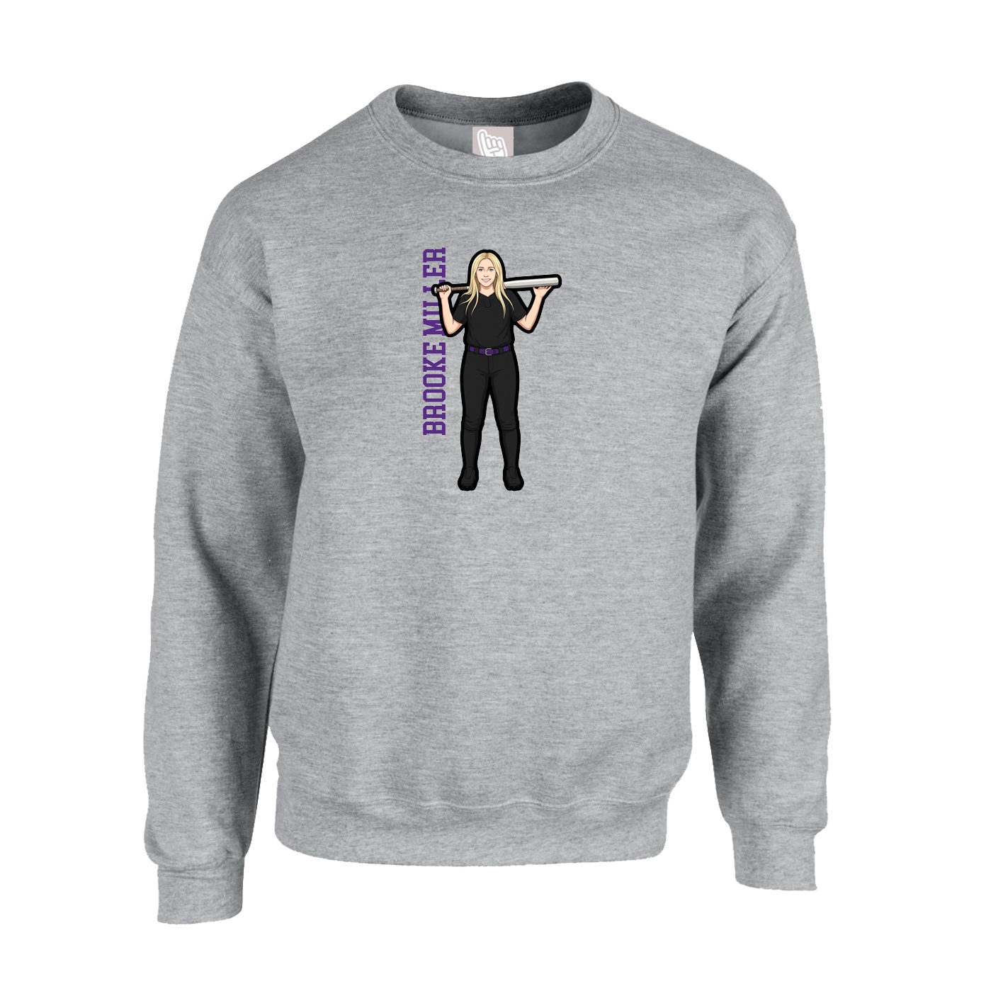 Fleece Crew — Name Vertical in Grey