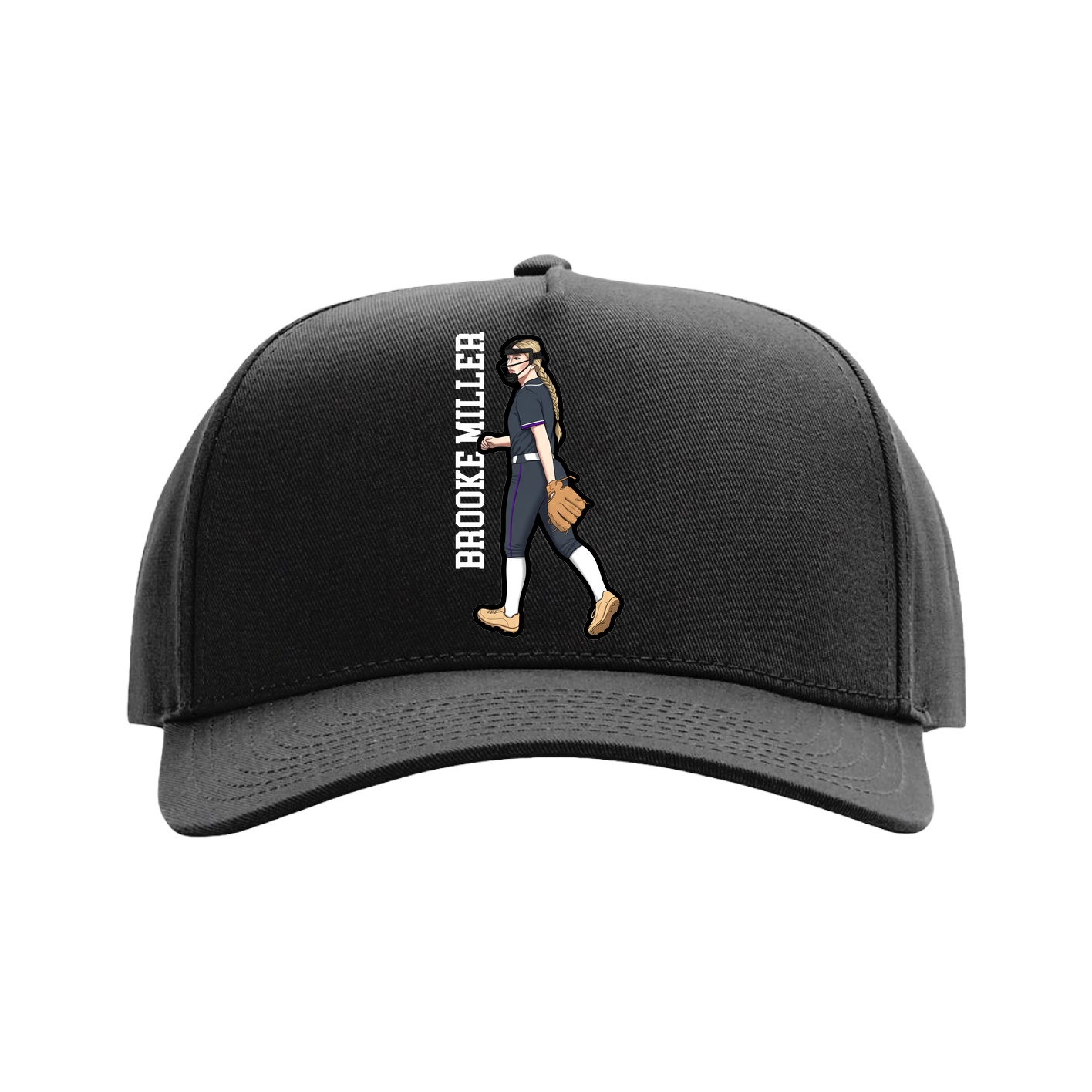 Full Fabric Five-Panel Champ Cap — Name Vertical in Black