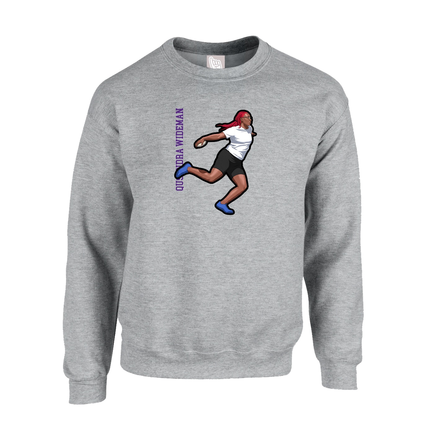 Fleece Crew — Name Vertical in Grey