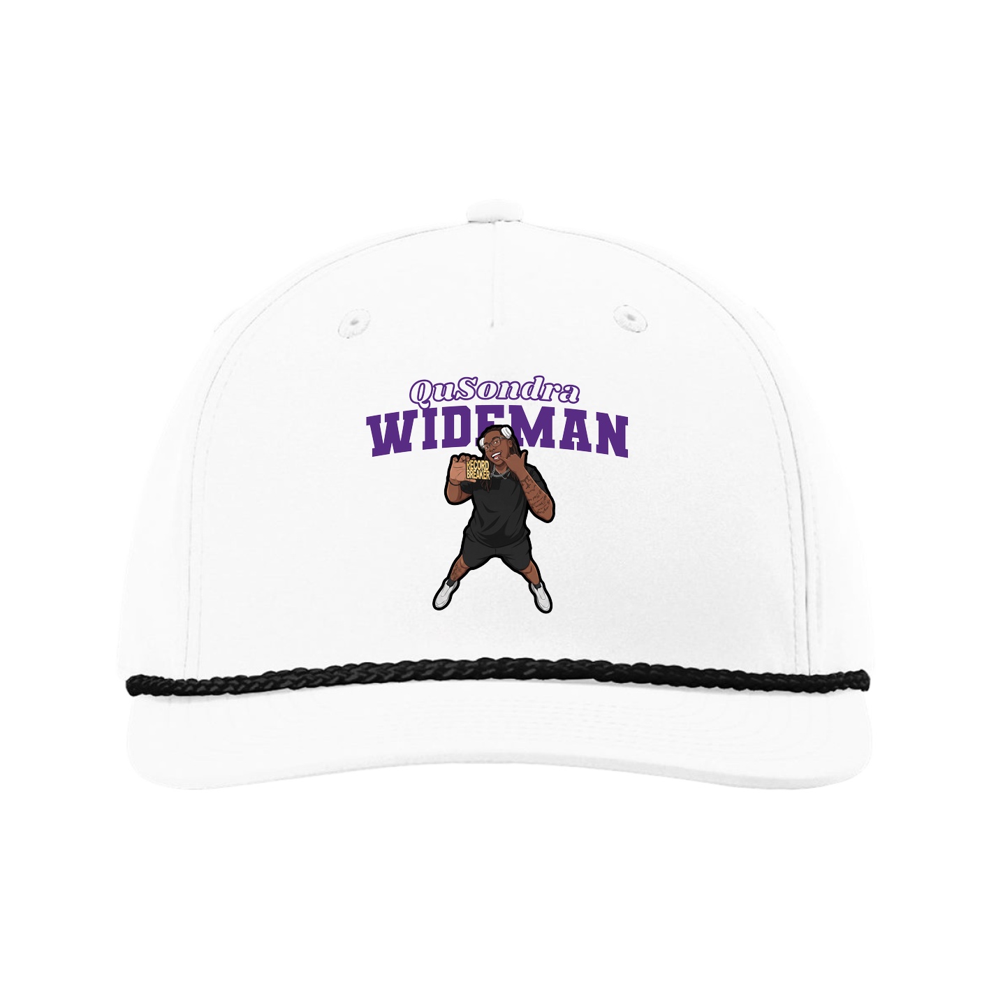 Five-Panel Classic Rope Cap — Name Arch in White